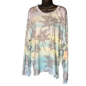 NWT PJ Salvage Pajama Plus Size 2X Fleece Long Sleeve Beach Palm Tree Print Cozy